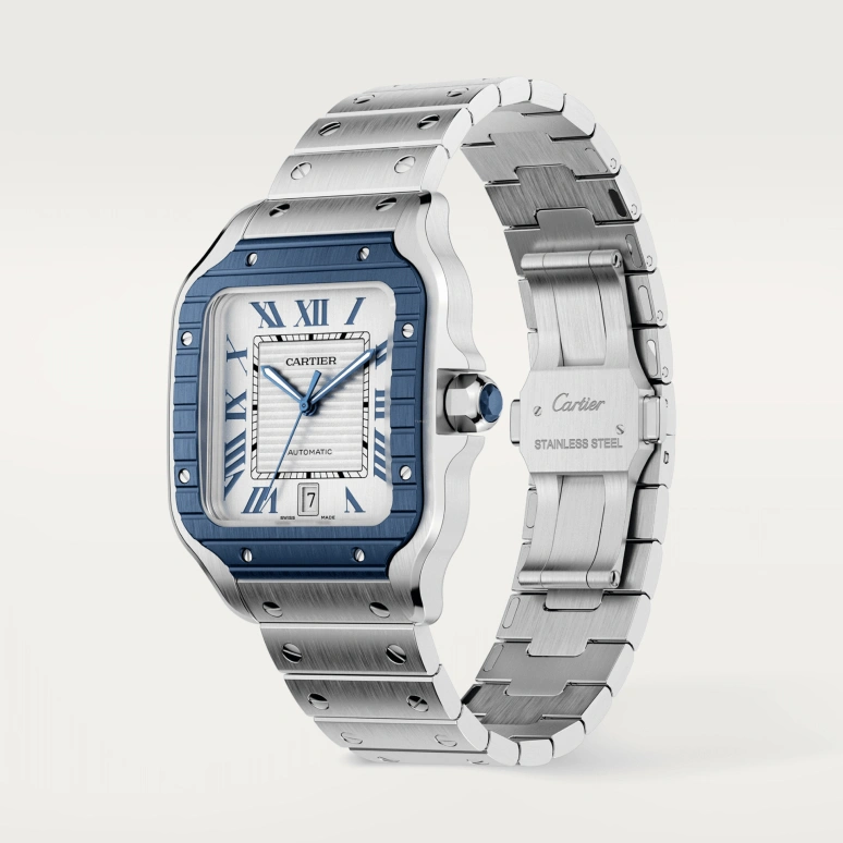 Cartier,Santos de Cartier 39.80mm,39.80mm,Stainless Steel,Silver,Automatic,Day,42hours,WSSA0047