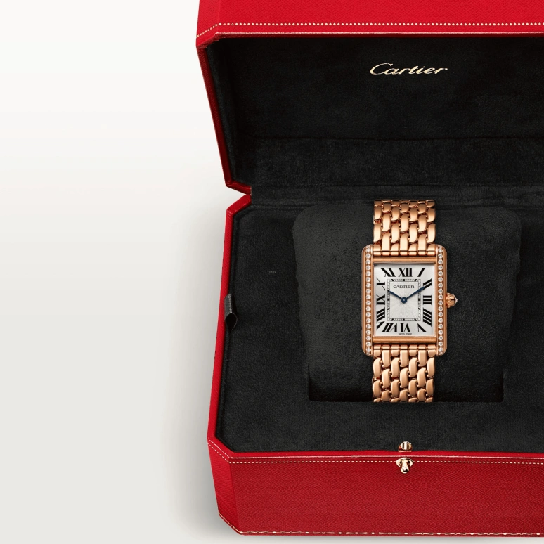 Cartier,Tank 33.70x25.50mm,33.70x25.50mm,Rose Gold,Silver,Handwound,38hours,In-house Caliber,WJTA0021