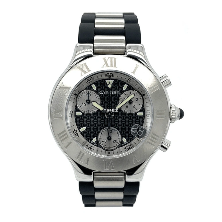 Cartier,21 Chronoscaph 43.80mm,43.80mm,Stainless Steel,Black,Quartz,Chronograph,Day,W10125U2