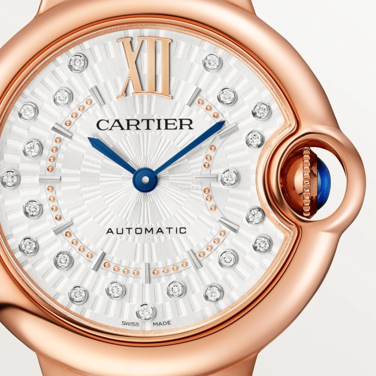 Cartier,Ballon Bleu de Cartier 33mm,33mm,Rose Gold,Silver,Automatic,Sapphire,Crystal Glass,Round,WGBB0056
