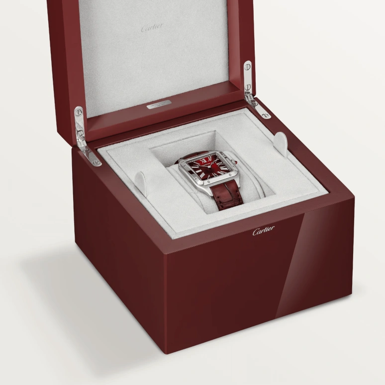 Cartier,Santos de Cartier 43.50x31.40mm,43.50x31.40mm,Platinum,Red,Handwound,Sapphire,Crystal Glass,Square,WGSA0102