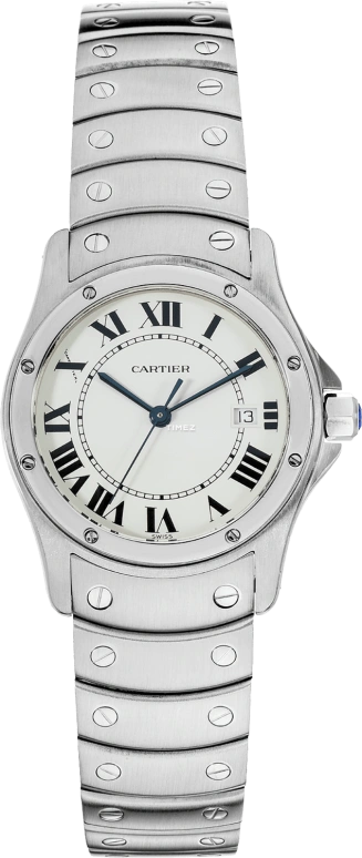 Cartier,Santos de Cartier 33mm,33mm,Stainless Steel,Silver,Quartz,Day,Sapphire,Crystal Glass,W20027K1