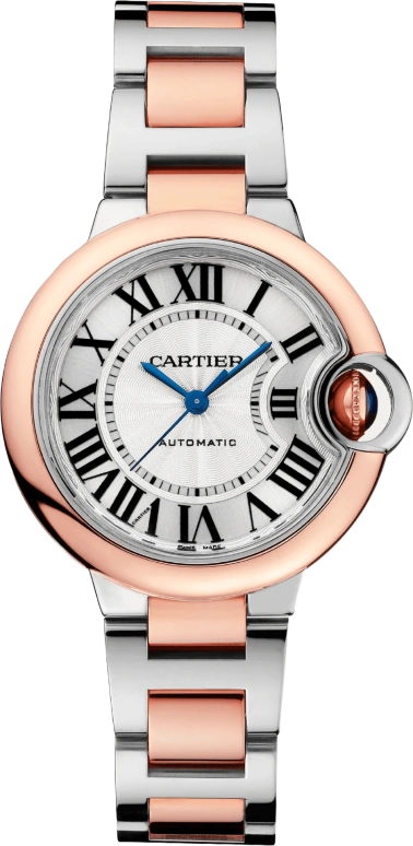 Cartier,Ballon Bleu de Cartier 33mm,33mm,Stainless Steel,Rose Gold,Silver,Automatic,Sapphire,Crystal Glass,Round,W2BB0032