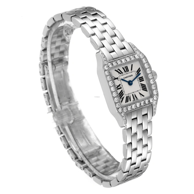 Cartier,Santos de Cartier 28.25x21.65mm,28.25x21.65mm,White Gold,Silver,Quartz,Sapphire,Crystal Glass,Square,WF9003Y8