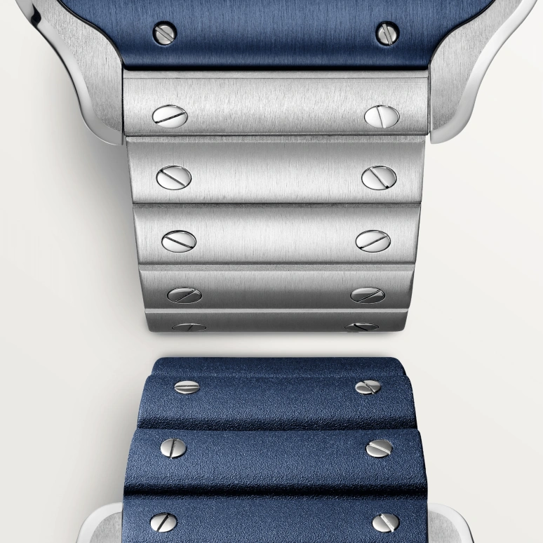 Cartier,Santos de Cartier 39.80mm,39.80mm,Stainless Steel,Silver,Blue,Handwound,Sapphire,Crystal Glass,Square,WHSA0026