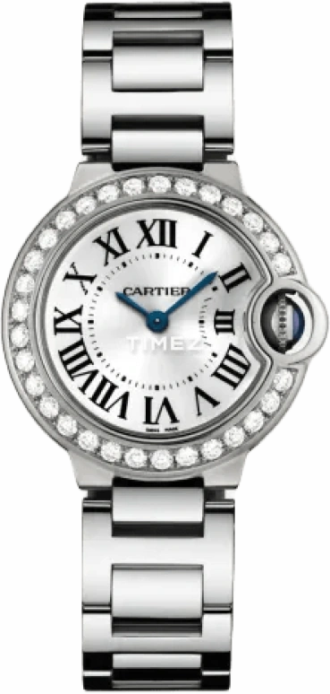 Cartier,Ballon Bleu de Cartier 28mm,28mm,White Gold,Silver,Grey,Quartz,In-house Caliber,Sapphire,Crystal Glass,WE9003Z3