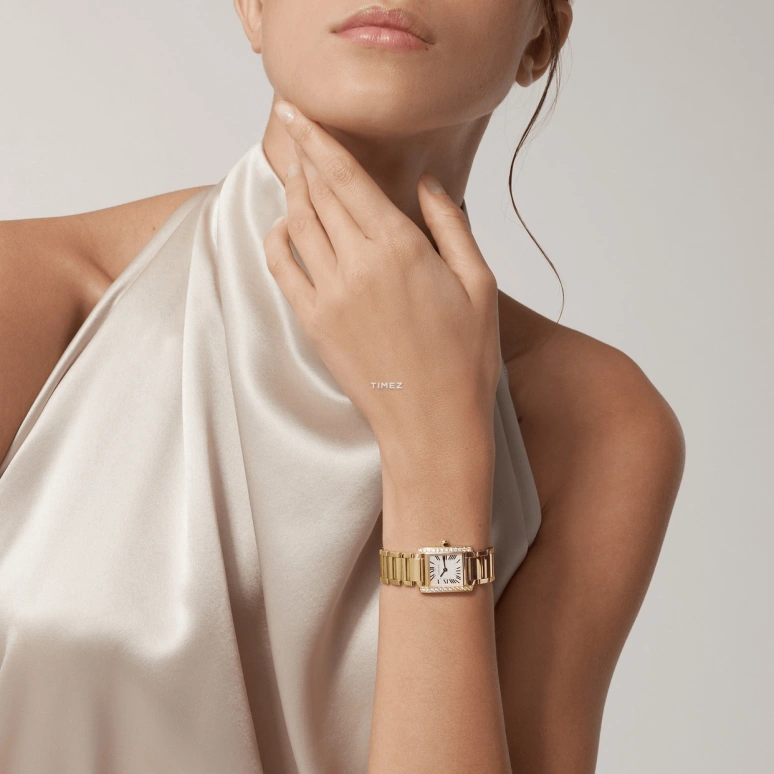 Cartier,Tank 25x24mm,25x24mm,Yellow Gold,Silver,Quartz,Sapphire,Crystal Glass,Square,WJTA0024