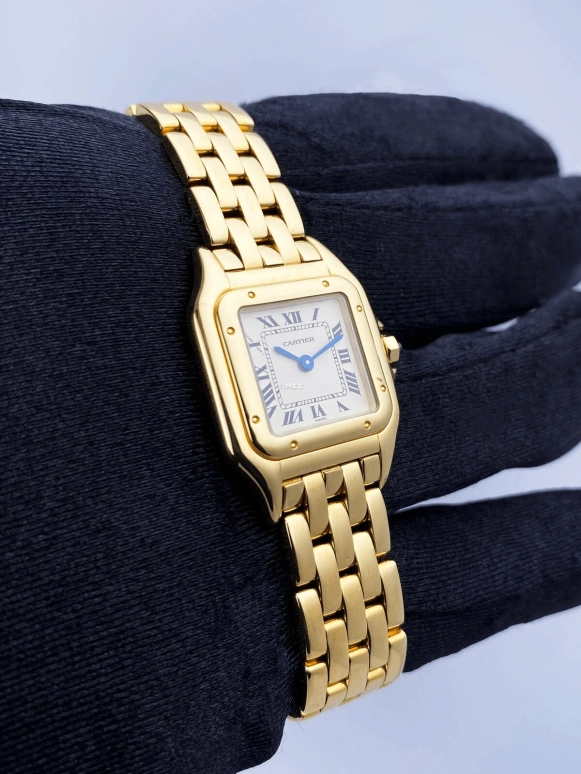 Cartier,Panthère de Cartier 22mm,22mm,Yellow Gold,Silver,Quartz,Sapphire,Crystal Glass,Square,W25022B9