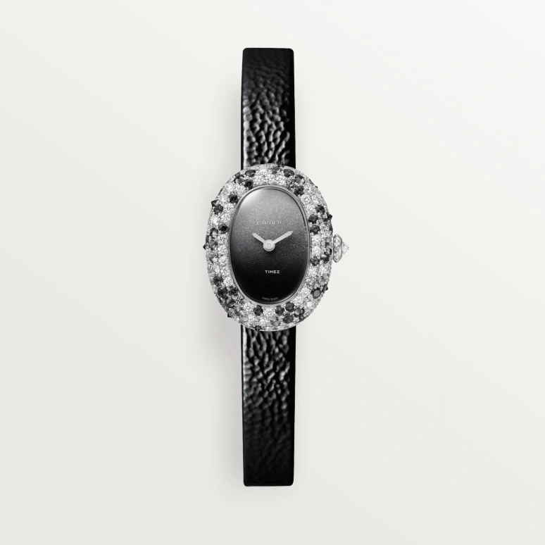 Cartier,Baignoire 18.70x24.60mm,18.70x24.60mm,White Gold,Grey,Black,Quartz,Sapphire,Crystal Glass,Oval,WJBA0037