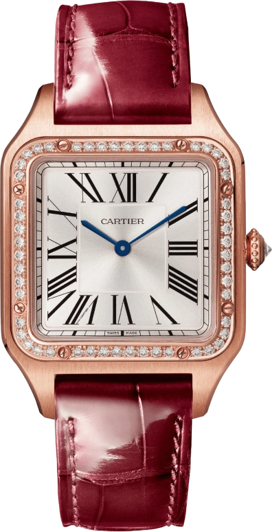 Cartier,Santos de Cartier 43.50x31.40mm,43.50x31.40mm,Rose Gold,Silver,Quartz,Sapphire,Crystal Glass,Square,WJSA0016
