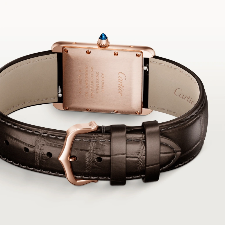 Cartier,Tank 38.10x27.75mm,38.10x27.75mm,Rose Gold,Silver,Automatic,In-house Caliber,Sapphire,Crystal Glass,WGTA0346