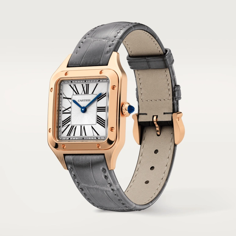Cartier,Santos de Cartier 38x27.50mm,38x27.50mm,Rose Gold,Silver,Quartz,Sapphire,Crystal Glass,Square,WGSA0022