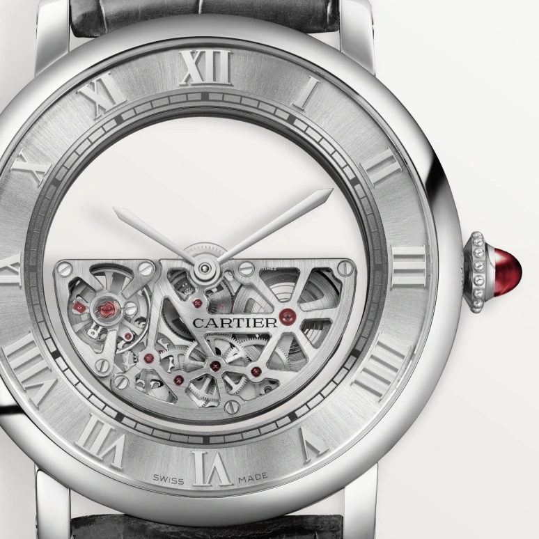 Cartier,Rotonde de Cartier 43.50mm,43.50mm,Platinum,Skeleton,Transparent,Automatic,Sapphire,Crystal Glass,Round,WHRO0078