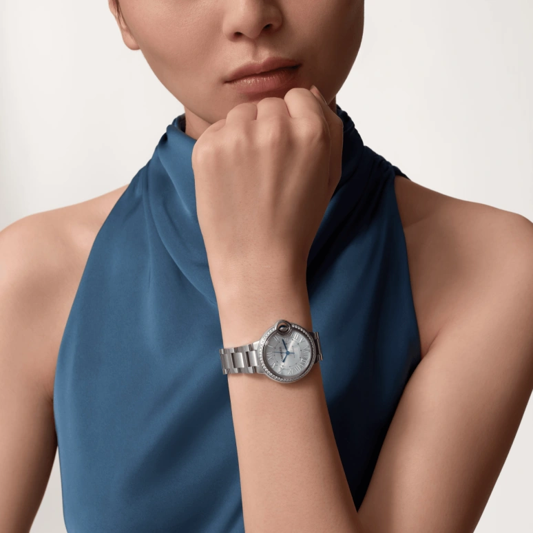 Cartier,Ballon Bleu de Cartier 33mm,33mm,Stainless Steel,Ice Blue,Automatic,Sapphire,Crystal Glass,Round,W4BB0028