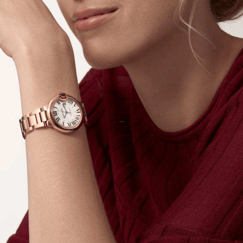 Cartier,Ballon Bleu de Cartier 33mm,33mm,Rose Gold,Silver,Automatic,Sapphire,Crystal Glass,Round,WGBB0042