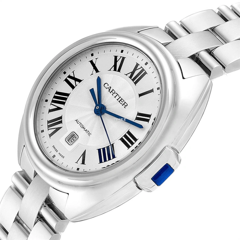 Cartier,Clé de Cartier 34.50x34.11mm,34.50x34.11mm,Stainless Steel,Silver,Automatic,Day,Sapphire,Crystal Glass,WSCL0005