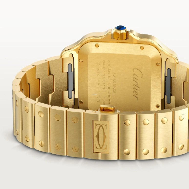 Cartier,Santos de Cartier 39.80mm,39.80mm,Yellow Gold,Brown,Gradient,Automatic,Day,Sapphire,Crystal Glass,WGSA0095