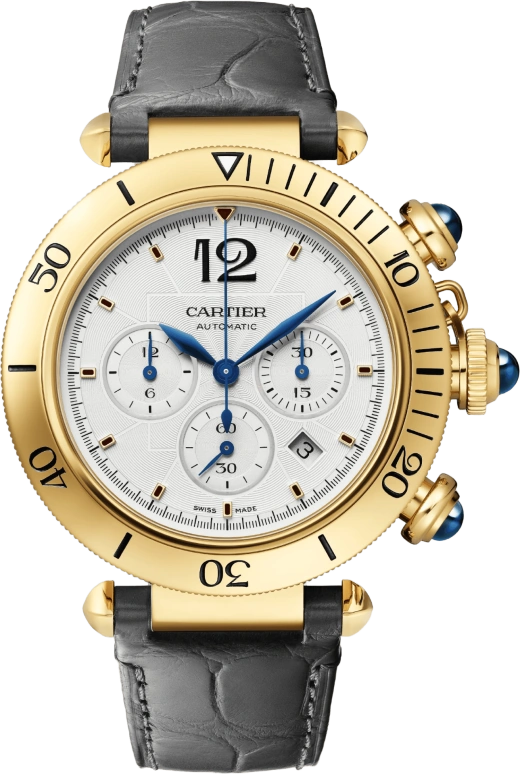 Cartier,Pasha de Cartier 41mm,41mm,Yellow Gold,Silver,Automatic,Chronograph,Day,WGPA0017