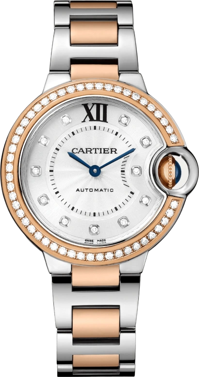 Cartier,Ballon Bleu de Cartier 33mm,33mm,Stainless Steel,Rose Gold,Silver,Automatic,In-house Caliber,Sapphire,Crystal Glass,W3BB0023