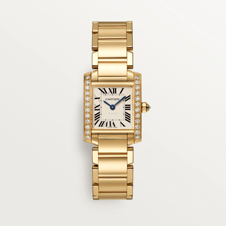 Cartier,Tank 25x24mm,25x24mm,Yellow Gold,Silver,Quartz,Sapphire,Crystal Glass,Square,WJTA0024