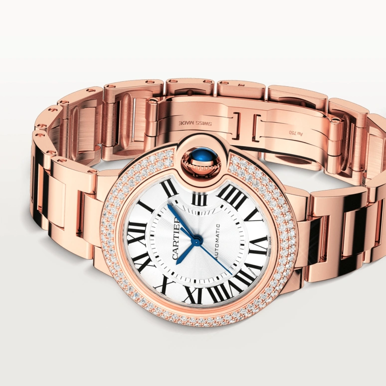 Cartier,Ballon Bleu de Cartier 33mm,33mm,Rose Gold,Silver,Automatic,Sapphire,Crystal Glass,Round,WJBB0066