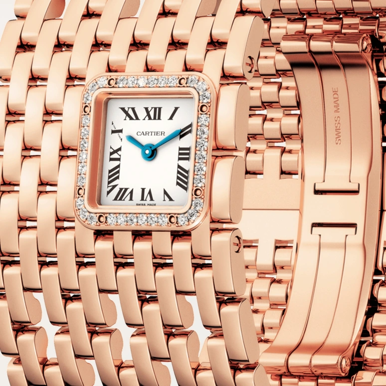 Cartier,Panthère de Cartier 22x19mm,22x19mm,Rose Gold,Silver,Quartz,Sapphire,Crystal Glass,Square,WJPN0022