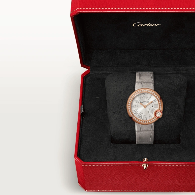 Cartier,Ballon Blanc de Cartier 30mm,30mm,Rose Gold,Silver,Quartz,Sapphire,Crystal Glass,Round,WJBL0008