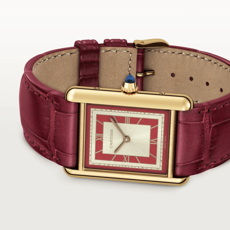 Cartier,Tank 33.70x25.50mm,33.70x25.50mm,Yellow Gold,Red,Champagne,Handwound,38hours,In-house Caliber,WGTA0059