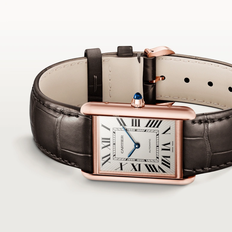 Cartier,Tank 38.10x27.75mm,38.10x27.75mm,Rose Gold,Silver,Automatic,In-house Caliber,Sapphire,Crystal Glass,WGTA0346