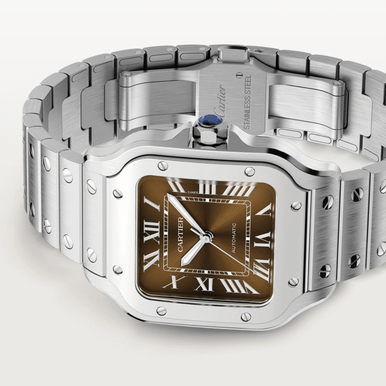 Cartier,Santos de Cartier 39.80mm,39.80mm,Stainless Steel,Brown,Gradient,Automatic,Sapphire,Crystal Glass,Square,WSSA0064