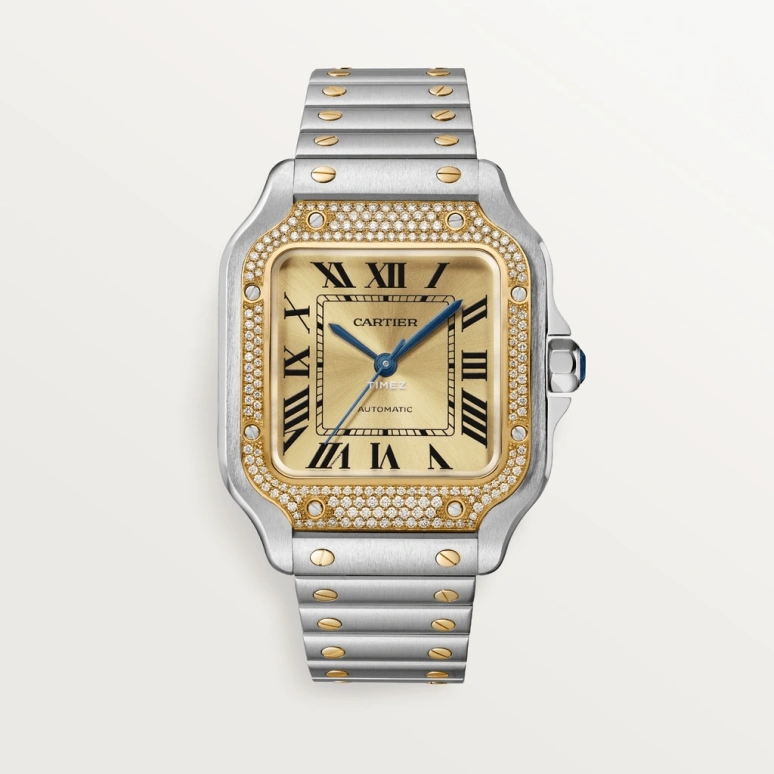 Cartier,Santos de Cartier 35.10mm,35.10mm,Stainless Steel,Yellow Gold,Gold,Automatic,42hours,In-house Caliber,W3SA0007