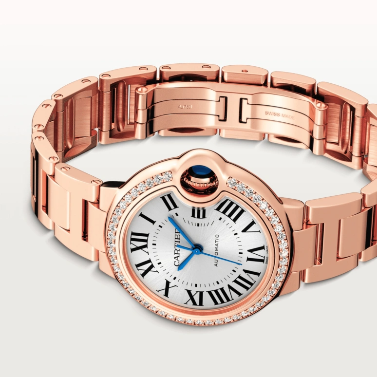 Cartier,Ballon Bleu de Cartier 33mm,33mm,Rose Gold,Silver,Automatic,Sapphire,Crystal Glass,Round,WJBB0063