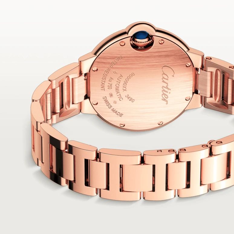 Cartier,Ballon Bleu de Cartier 33mm,33mm,Rose Gold,Silver,Automatic,Sapphire,Crystal Glass,Round,WJBB0066