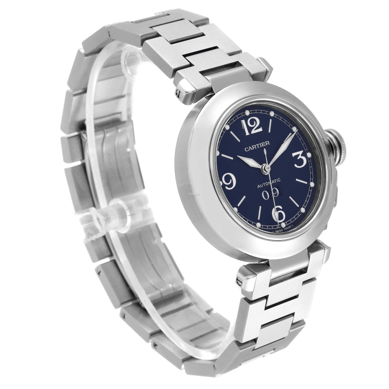 Cartier,Pasha de Cartier 35mm,35mm,Stainless Steel,Blue,Automatic,Big Date,Sapphire,Crystal Glass,W31047M7