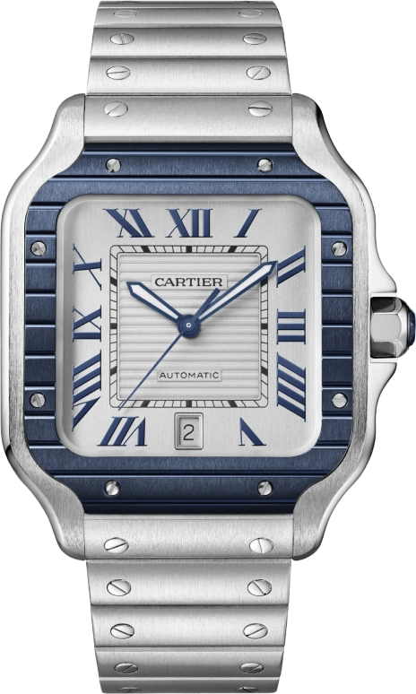 Cartier,Santos de Cartier 39.80mm,39.80mm,Stainless Steel,Silver,Automatic,Day,42hours,WSSA0047