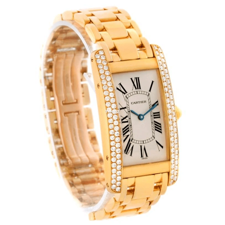 Cartier,Tank 22x41mm,22x41mm,Yellow Gold,Silver,Quartz,Sapphire,Crystal Glass,Square,WB7015K2