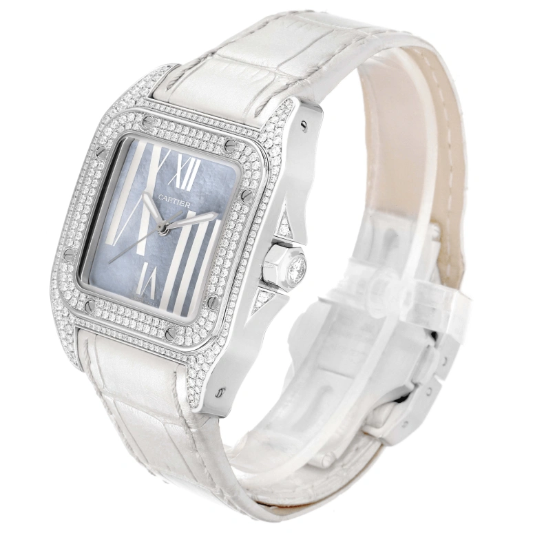 Cartier,Santos de Cartier 33mm,33mm,White Gold,Blue,Automatic,Sapphire,Crystal Glass,Square,WM503251