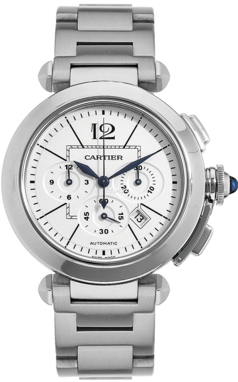 Cartier,Pasha de Cartier 42mm,42mm,Stainless Steel,Silver,Automatic,Chronograph,Day,W31085M7