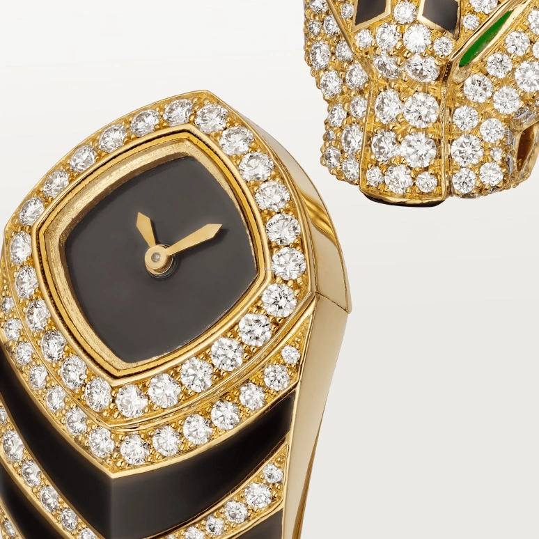 Cartier,Panthère de Cartier 18mm,18mm,Yellow Gold,Black,Quartz,Sapphire,Crystal Glass,Other,HPI01369