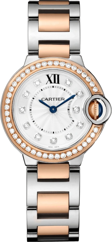 Cartier,Ballon Bleu de Cartier 28mm,28mm,Stainless Steel,Rose Gold,Silver,Quartz,Sapphire,Crystal Glass,Round,W3BB0025