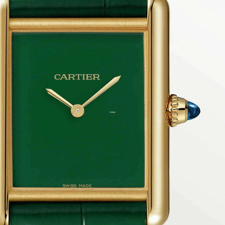 Cartier,Tank 33.70x25.50mm,33.70x25.50mm,Yellow Gold,Green,Handwound,Hardlex,Square,WGTA0191