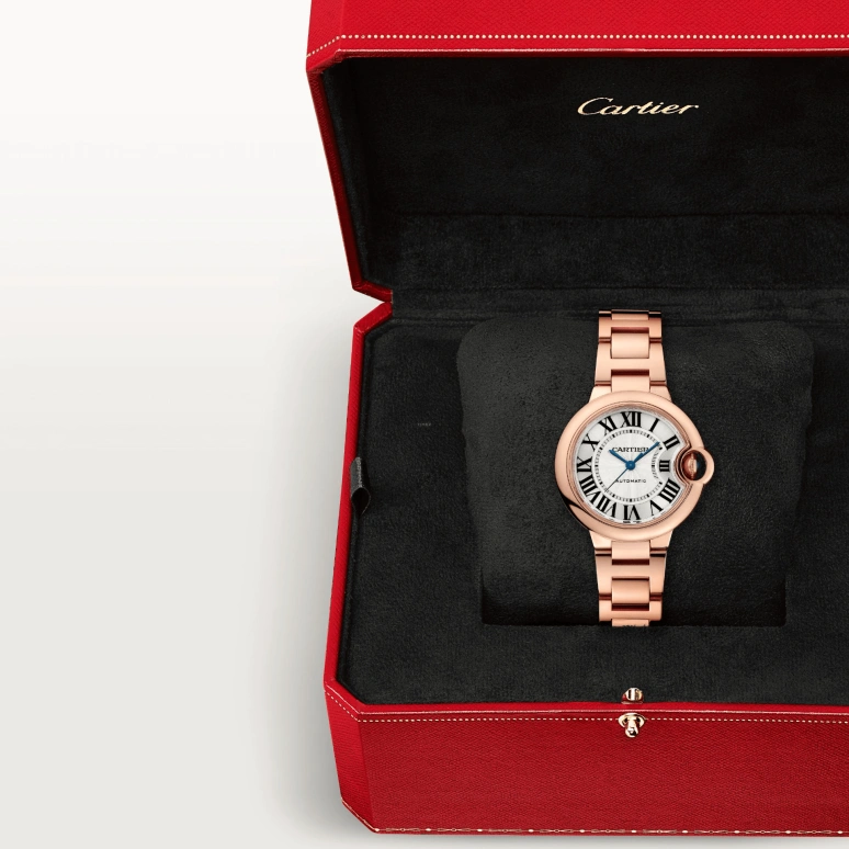 Cartier,Ballon Bleu de Cartier 33mm,33mm,Rose Gold,Silver,Automatic,Sapphire,Crystal Glass,Round,WGBB0042