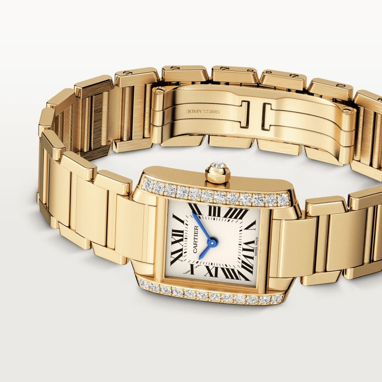 Cartier,Tank 25x24mm,25x24mm,Yellow Gold,Silver,Quartz,Sapphire,Crystal Glass,Square,WJTA0024