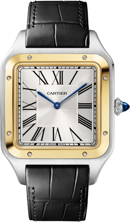 Cartier,Santos de Cartier 46.60x33.90mm,46.60x33.90mm,Stainless Steel,Yellow Gold,Silver,Handwound,36hours,In-house Caliber,W2SA0034