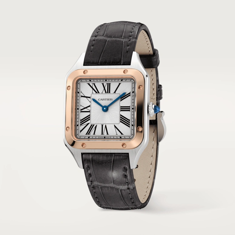 Cartier,Santos de Cartier 38x27.50mm,38x27.50mm,Stainless Steel,Rose Gold,Silver,Quartz,Sapphire,Crystal Glass,Square,W2SA0012