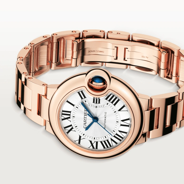 Cartier,Ballon Bleu de Cartier 33mm,33mm,Rose Gold,Silver,Automatic,Sapphire,Crystal Glass,Round,WGBB0042