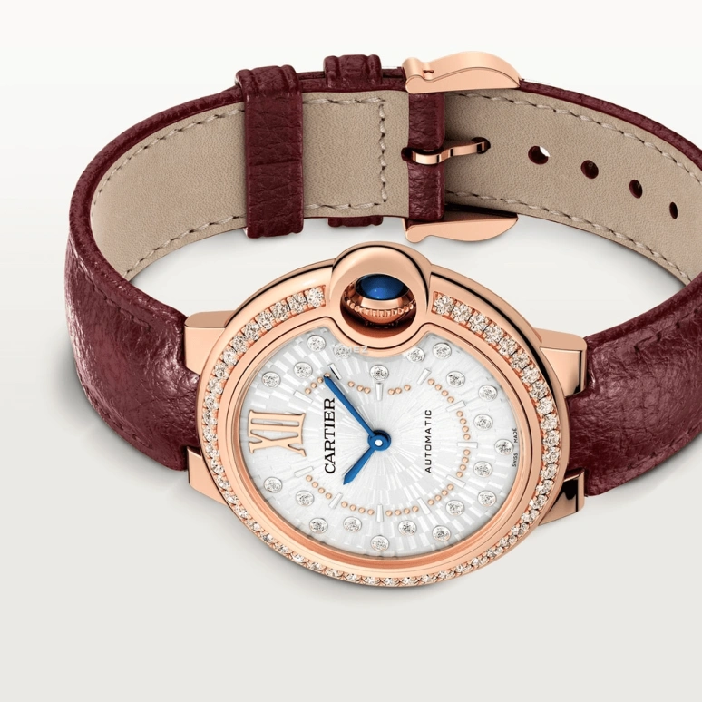 Cartier,Ballon Bleu de Cartier 33mm,33mm,Rose Gold,Silver,Automatic,Sapphire,Crystal Glass,Round,WJBB0084