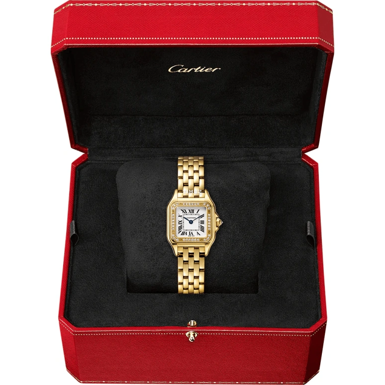 Cartier,Panthère de Cartier 22x30mm,22x30mm,Yellow Gold,Silver,Quartz,Sapphire,Crystal Glass,Square,WJPN0048