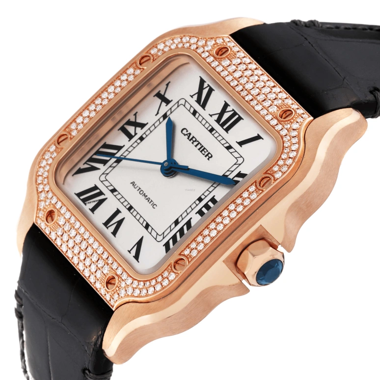 Cartier,Santos de Cartier 35.10mm,35.10mm,Rose Gold,Silver,Automatic,42hours,In-house Caliber,WJSA0007