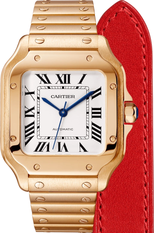 Cartier,Santos de Cartier 35.10x41.90mm,35.10x41.90mm,Rose Gold,Silver,Automatic,42hours,In-house Caliber,WGSA0031